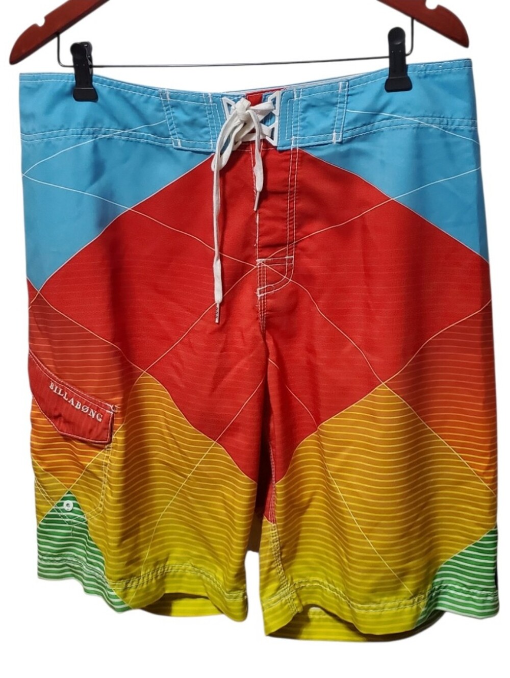 Board Shorts Billabong Red Blue Yellow Green Chevron Size 36